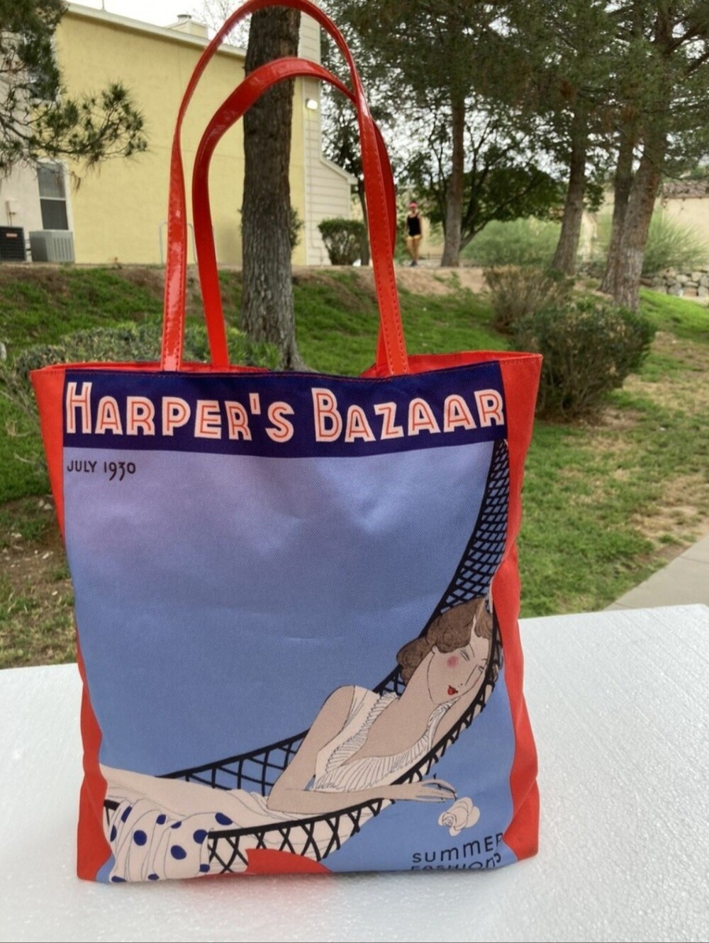Estee Lauder Harpers Bazaar Tote Bag July 1930 vintage Red Print Shoulder Bag